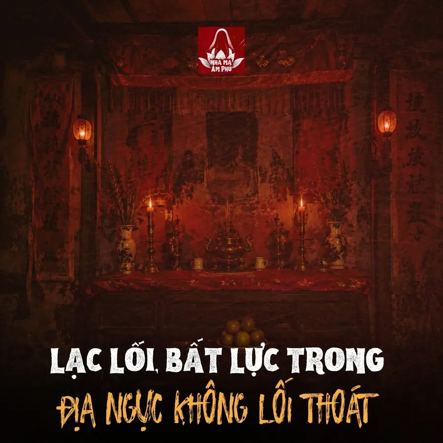 Gian thờ tối với đèn lồng và nến